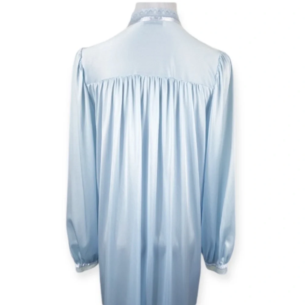Miss Elaine Vintage 80’s Peignoir Robe Ribbon Lace Long Sleeve Blue S